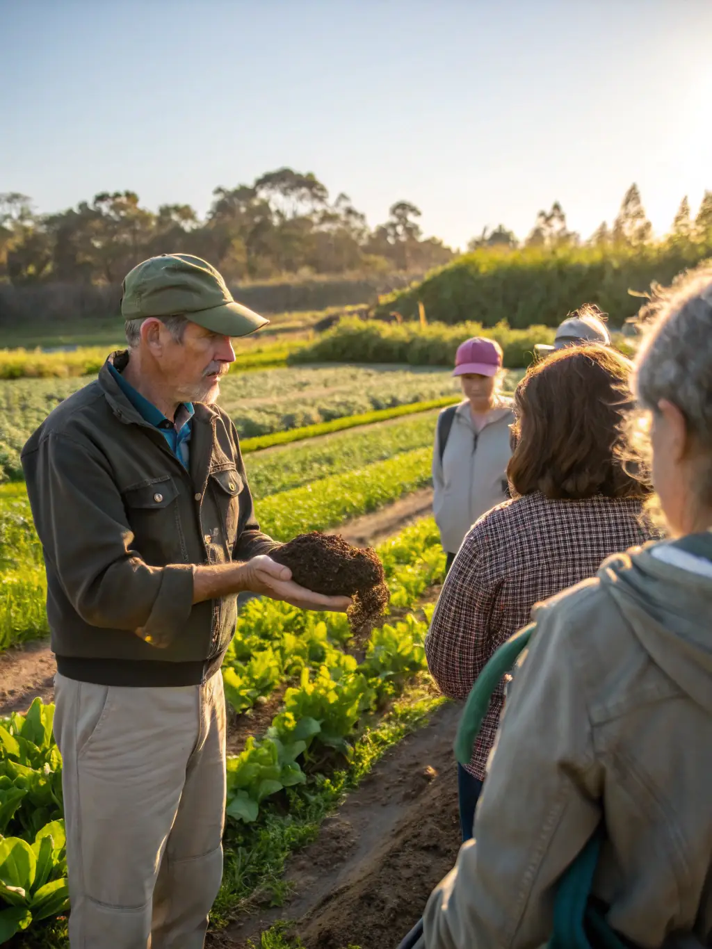An image showcasing a local farmer sharing agricultural knowledge with community members, highlighting the value of local knowledge at R.A.C.I.N.E.