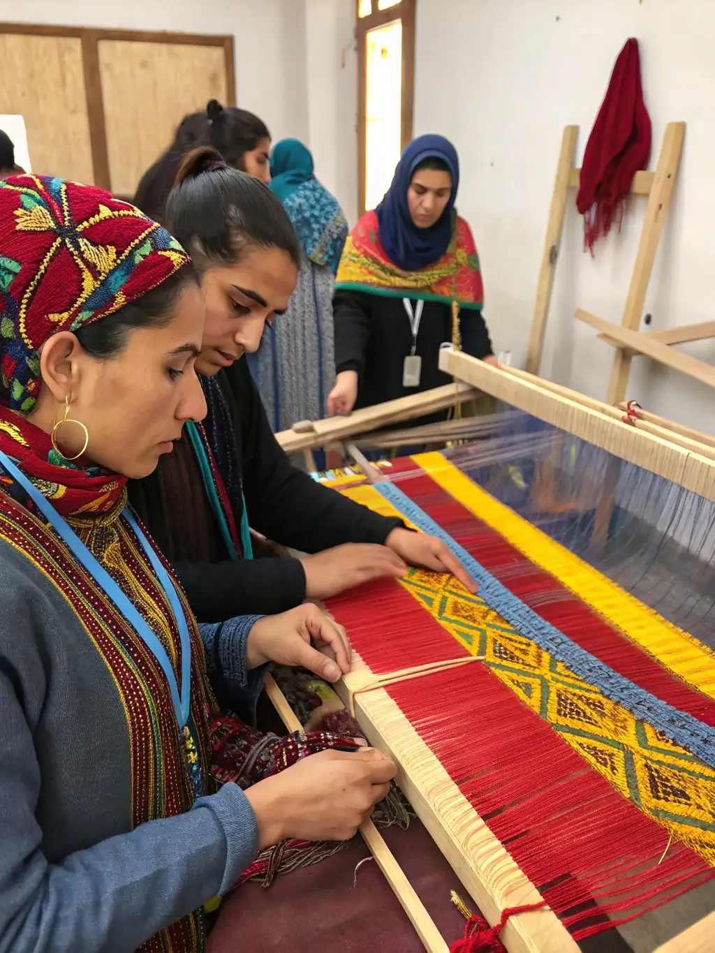 A photograph capturing a group of elders teaching traditional crafts to young people in a rural setting, emphasizing the importance of tradition at R.A.C.I.N.E.