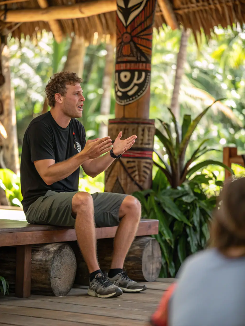 A captivating image of a storytelling session at a R.A.C.I.N.E. event, with a local storyteller engaging an audience with tales of rural life and folklore.
