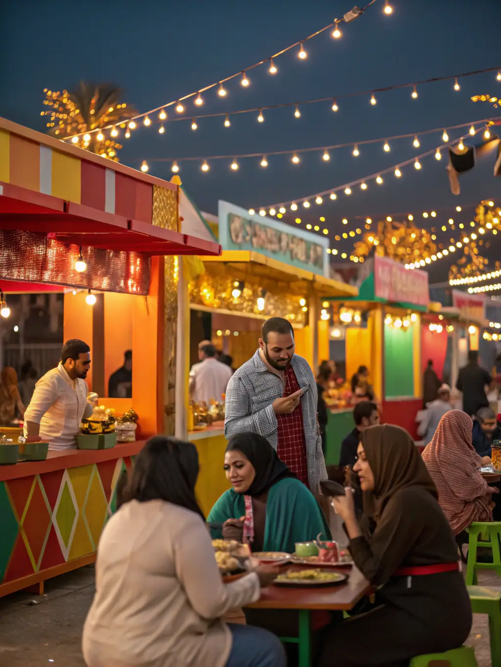 A picturesque scene from a R.A.C.I.N.E.-organized local food fair, featuring vendors selling regional delicacies and attendees enjoying the festive atmosphere.